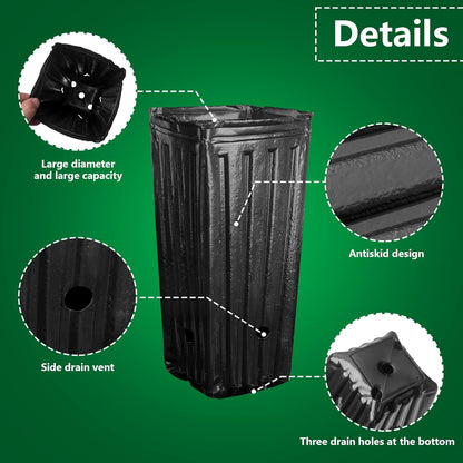 RunNico 60pcs Plastic Deep Plant Nursery Pots,Tall Tree Pots,Black Deep Seedling Container Pots with Drainage Holes for Indoor Outdoor Gardening (3Size-7.8" H+9.4" H+12.2" H)