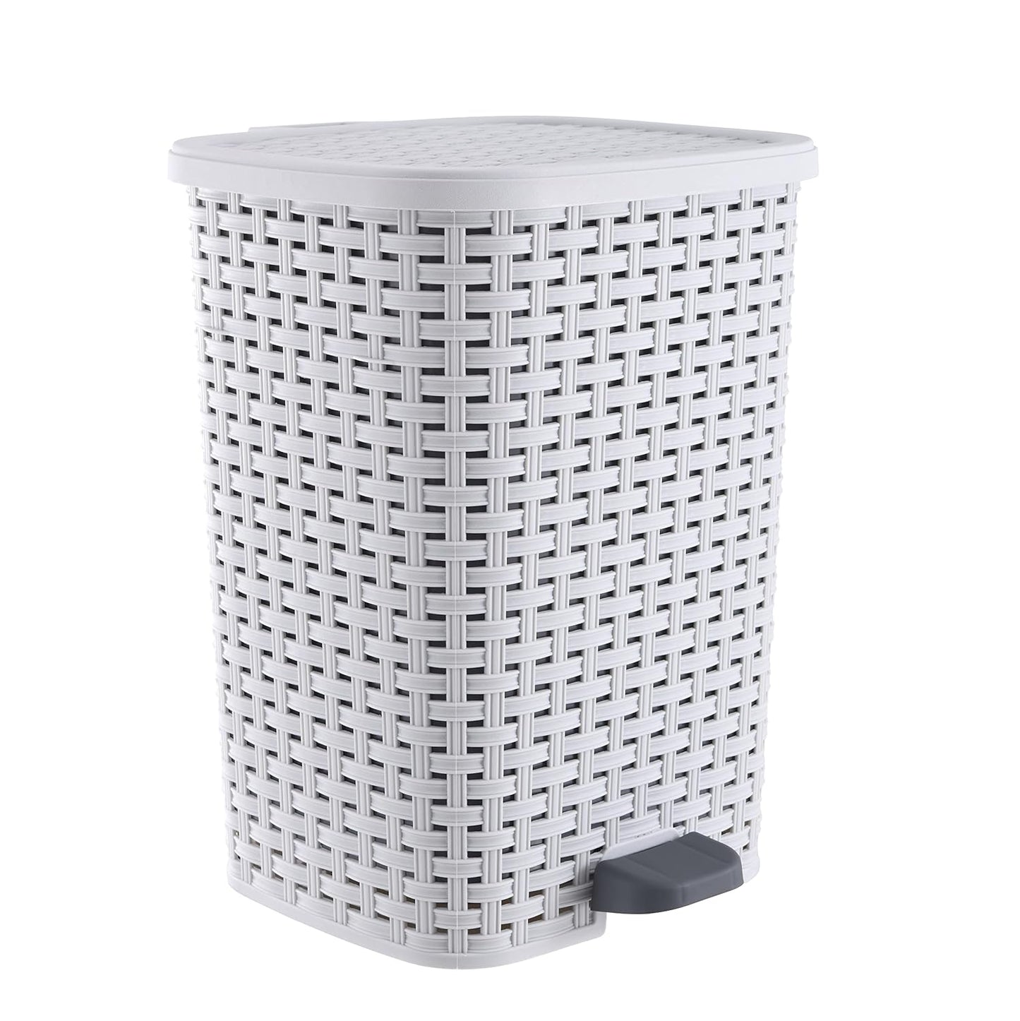 Superio Small Outdoor Trash Can with Lid for Dog Poop 6.8 Gallon/26 L Step On Plastic Garbage Can with Foot Pedal for Bathroom, Bedroom, Office, Patio, Wicker Smoke