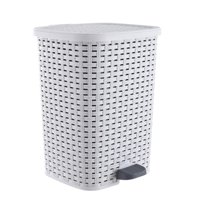 Superio Small Outdoor Trash Can with Lid for Dog Poop 6.8 Gallon/26 L Step On Plastic Garbage Can with Foot Pedal for Bathroom, Bedroom, Office, Patio, Wicker Smoke
