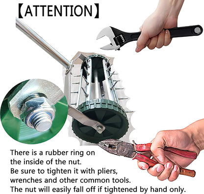 Heavy Duty Rolling Lawn Aerator,Rolling Lawn Aerator, Rotary Push Tine Spike Soil Lawn Aerator Gardening Tool with 3-Piece Long Steel Handle for Garden Yard Grass Maintenance,Garden Yard Rotary Push