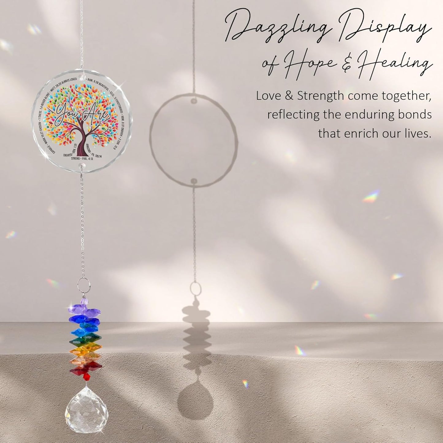 Glass Ornament Suncatcher - Tree of Life - Unique Presents - Christmas Keepsake - Christian Gifts - Inspirational Gifts for Her, Him - Religious Encouragement Gift - Spiritual Home Decor