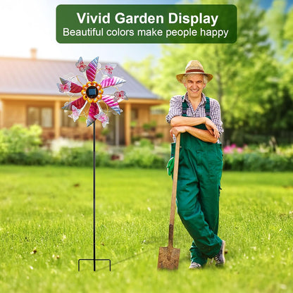 Large Solar Wind Spinners for Yard and Garden - 360° Metal Large Wind Sculptures Outdoor Clearance Kinetic Windmills with Vine String Shining LED Lights for Patio, Lawn Garden Decoration