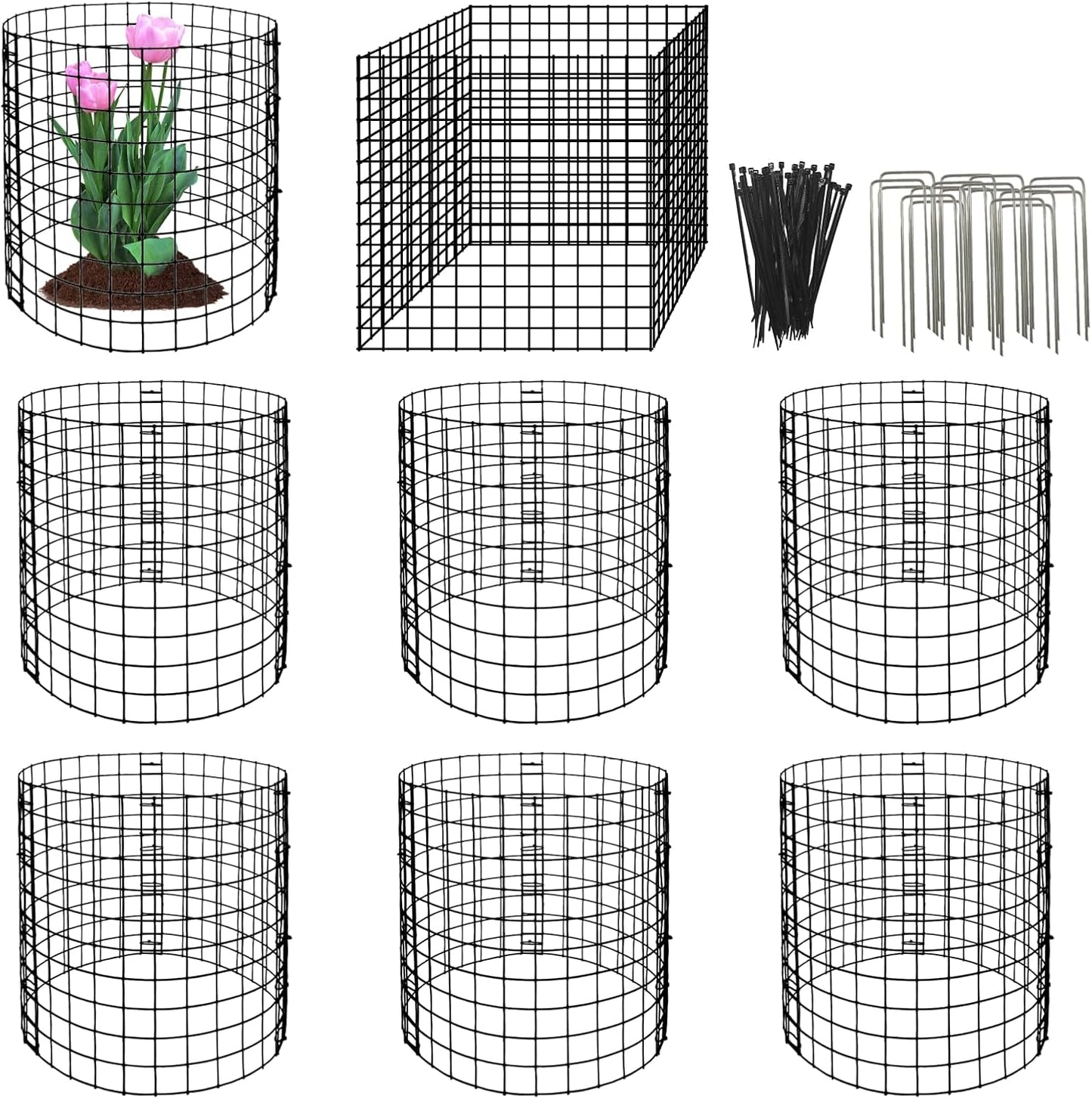 Eunika 8 Pack Round Plant Protector from Animals,24 Pcs 12" x 12" Metal Mesh to Keep Animals Out Wire Plant Protectors for Rabbits Chicken Duck Barricades for Garden Vegetable Flowers Protection
