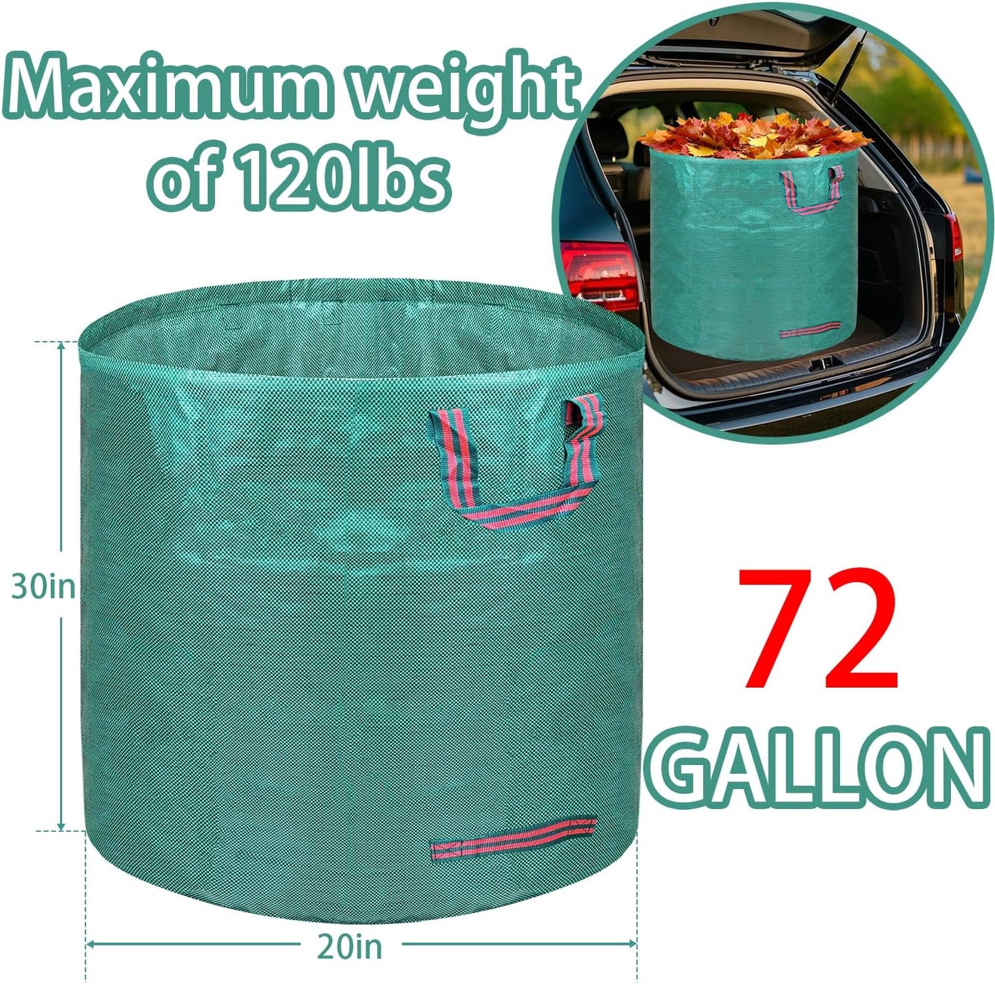 Reusable yard waste bags. 72-gallon large leaf bags(1-pack) Heavy-duty yard garden bag. Leaf bags with 4 handles that can stand upright. Great for collecting leaves and grass clippings