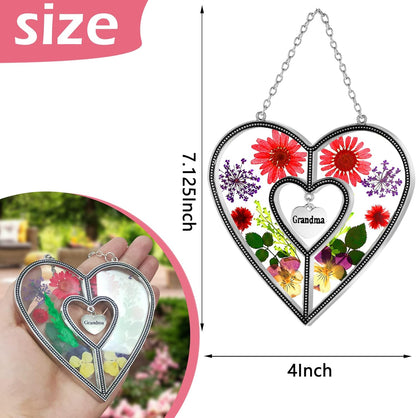 KY&BOSAM Suncatcher Grandma Gifts Heart Stained Glass Wind Chimes for Outside Really Flower Colorful with Meatl Grandma Heart Charm Outdoor for Garden Windows Indoor Home Trees Patio Yard Porch Decor