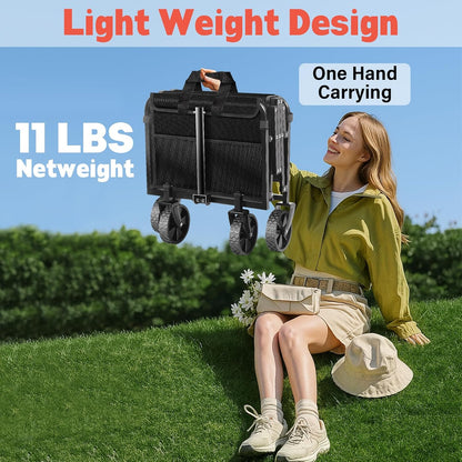 Wagons Carts Foldable,360 lbs Collapsible Wagon with Wheels Foldable Wagon Cart with Flexible Handle,Lightweight Portable Folding Cart for Camping Beach Picinic Grocery Sports Shopping Classic Black