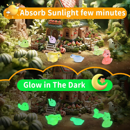 100 Pcs Tiny Resin Animals to Hide, Mini Luminous Resin Animals Bulk for Miniature Fairy Garden Accessories Micro Landscape Aquarium Cake Potted Plants Dollhouse Moss Patio Home Decor Crafts