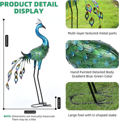 Metal Peacock Statue Yard Decor - Large Iron Peacock 34", Standing Bird Garden Sculptures, Metal Birds Yard Art Outdoor Statues, Outdoor Backyard Decor, Patio, Porch, Lawn Ornament Garden Decoration