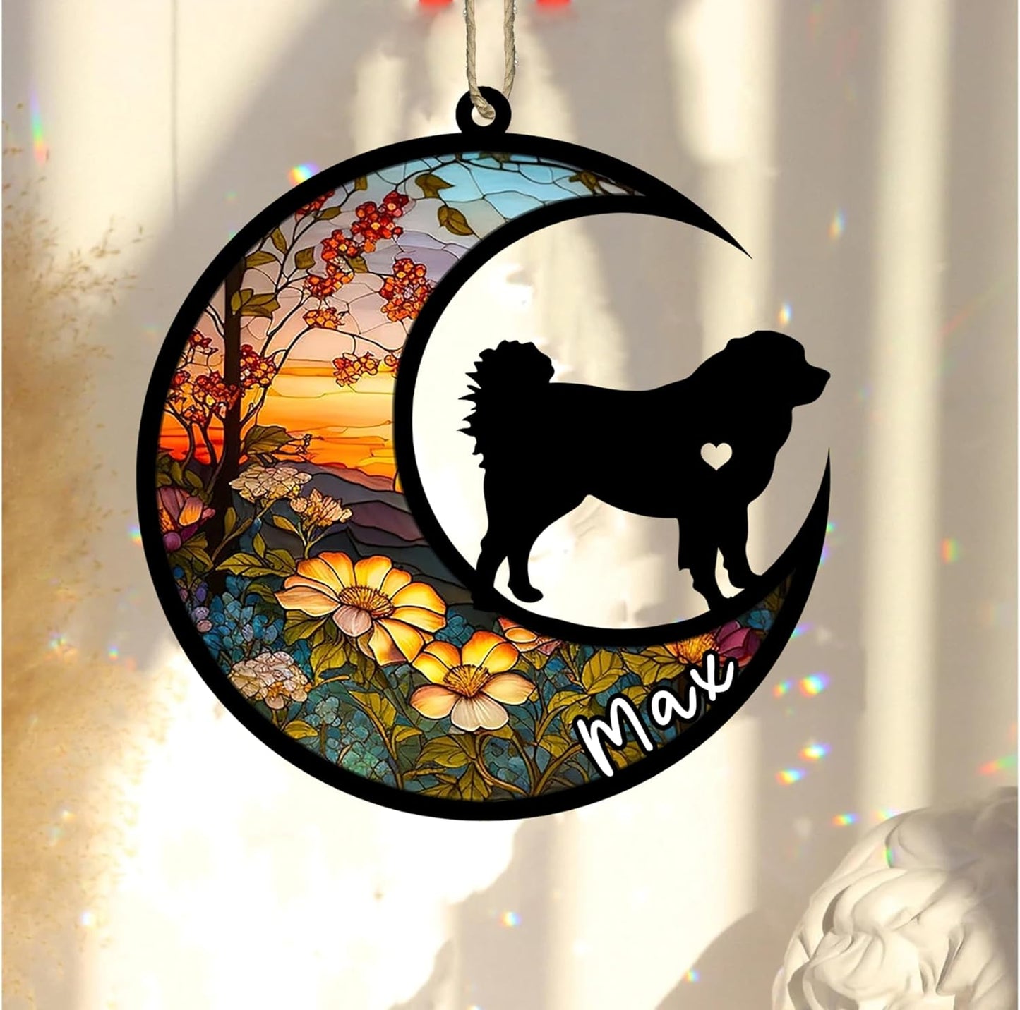 Personalized Dog Memorial, Custom Name Caucasian Shepherd Dog Christmas Ornament with Name, Custom Breeds, Pet Loss Light Catcher, Gifts for Lovers Loss of Pet Sympathy on Mothers Day Christmas