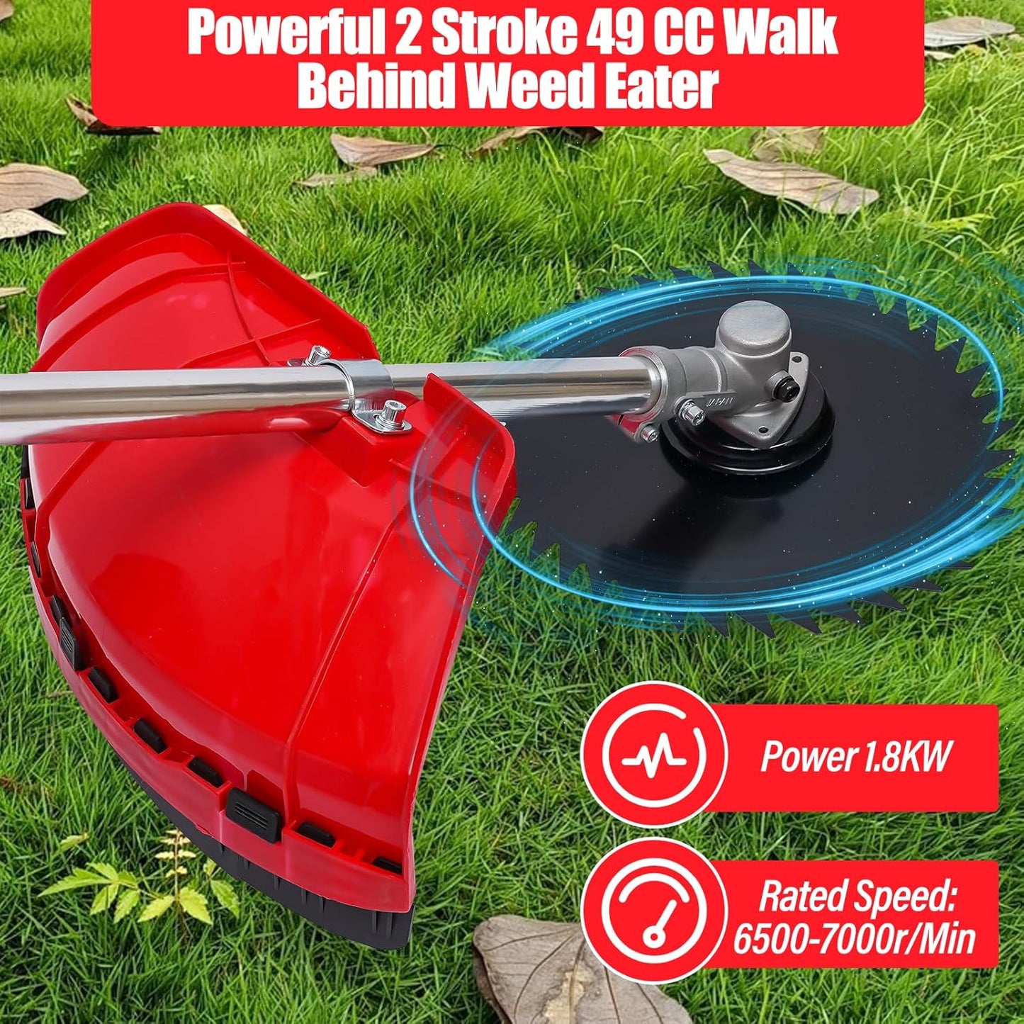 Weed Wacker, 2 Stroke 49 CC Gasoline Weed Eater, 6500-7000R/Min Hand Push Weed Wacker, 0.95L Small Weed Wacker, can Folded Rear Wheel, for Mountains, Hills, Plains, Orchards Etc