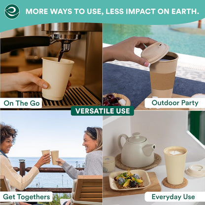 ECO SOUL 100% Compostable Plant-Based Hot Cups | 16oz, 12oz, 8oz | Disposable Bagasse Paper Cups | Eco-friendly Cups | Sturdy, Microwave & Oven Safe (200, 8oz)