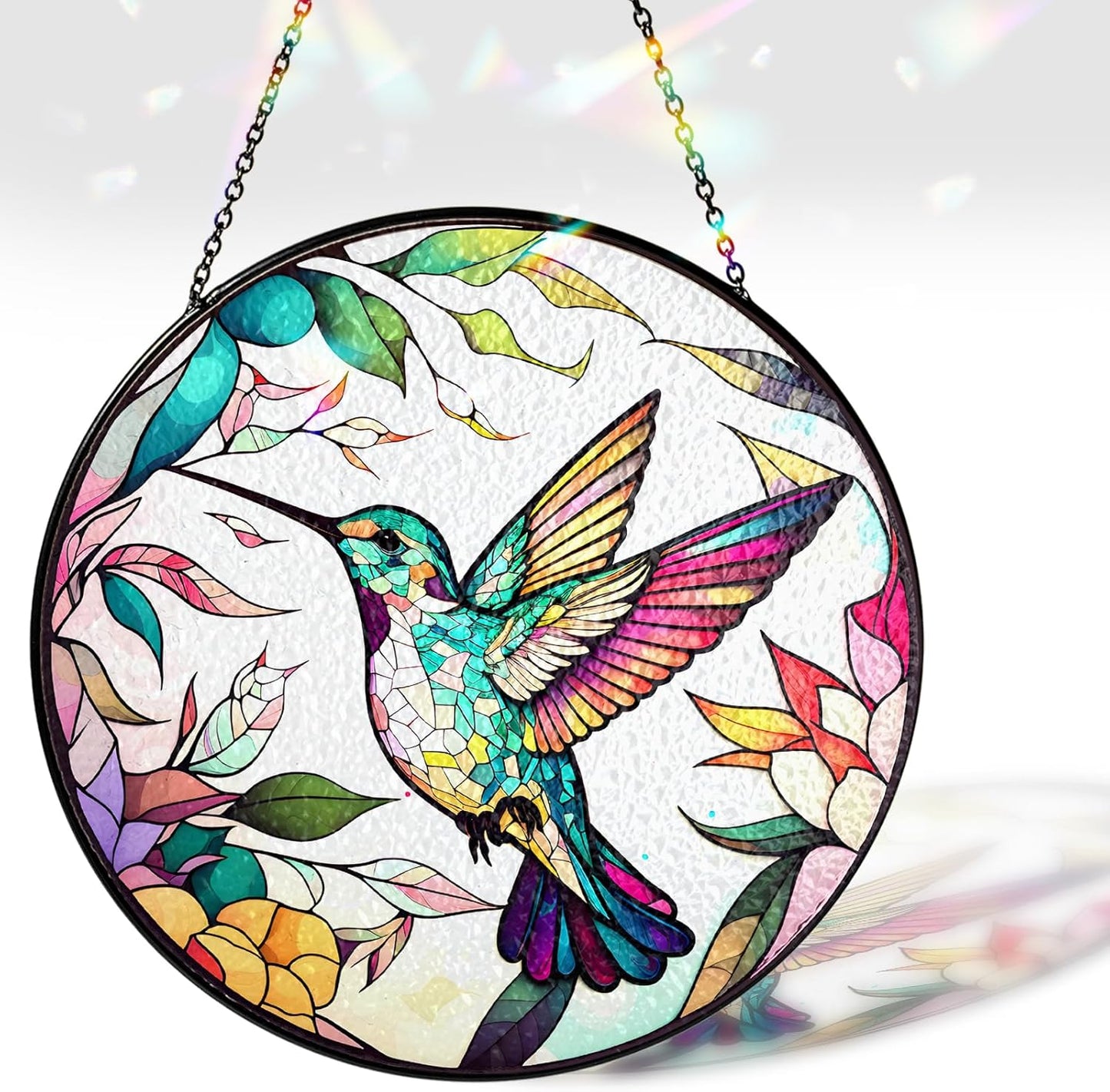 7.8" Hummingbird Stained Glass Suncatcher, Bird Suncatcher for Window Hanging, Art Decor for Home Garden Housewarming, Gift for Mom, Grandma, Women, Friend, Bird Lover P-SC-M114-SG8