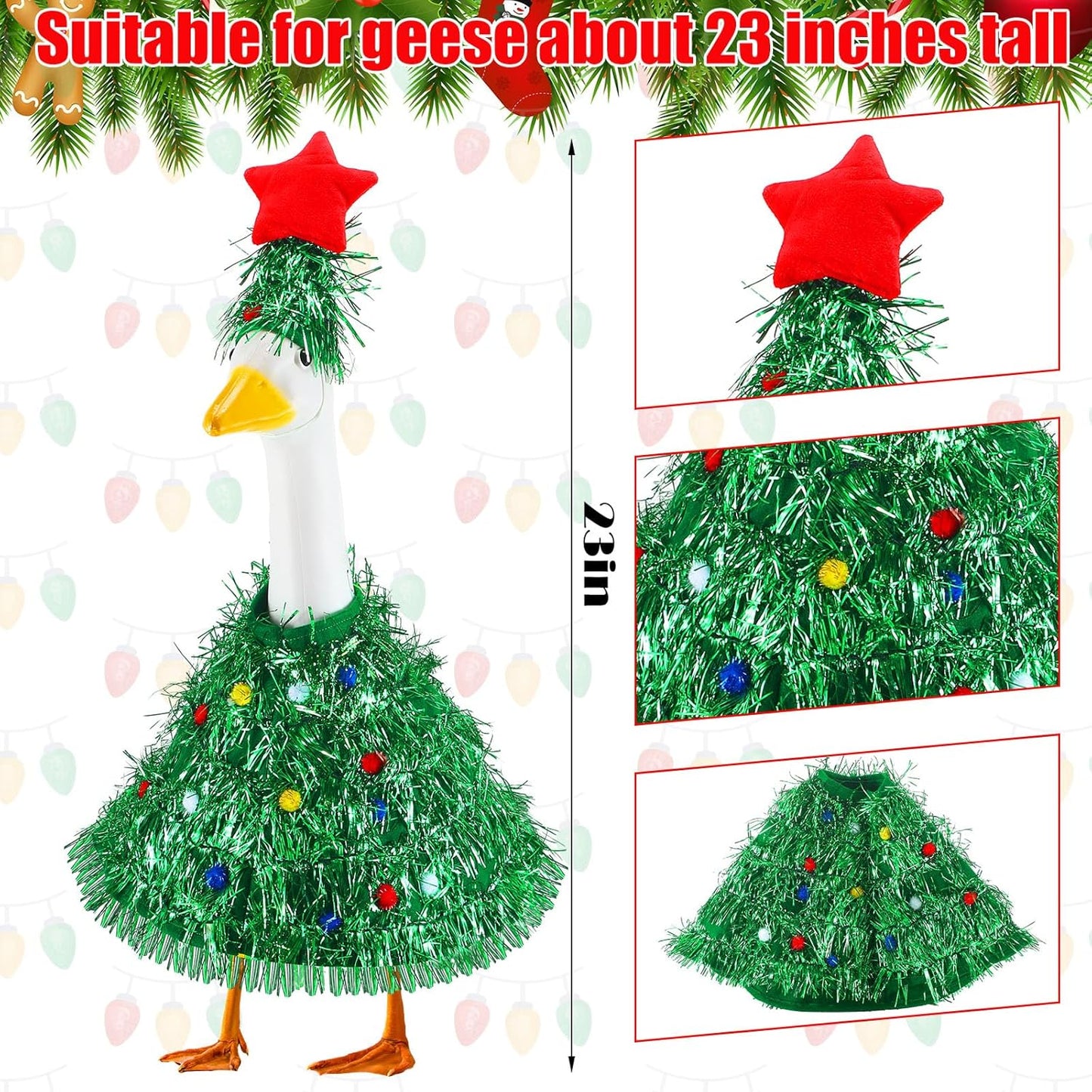 Abbylike Christmas Tree Goose Outfits Christmas Costume for Porch Goose 23 Inch Lawn Yard Patio Statue Outdoor Holiday Outfit Clothes Decoration