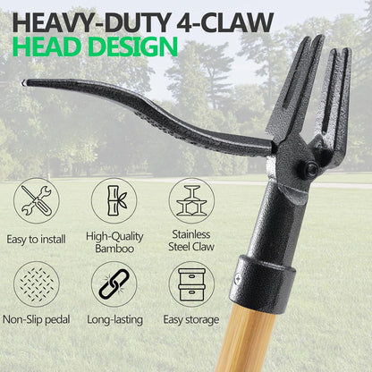 BellaJoyz Weed Puller, Stand Up Weed Puller Tool with Long Handle & 4-Claw Steel Head, 3-Sectioal Pole Design, Garden Hand Weeding Tool - Easily Remove Weeds Without Bending, Pulling,or Kneeling