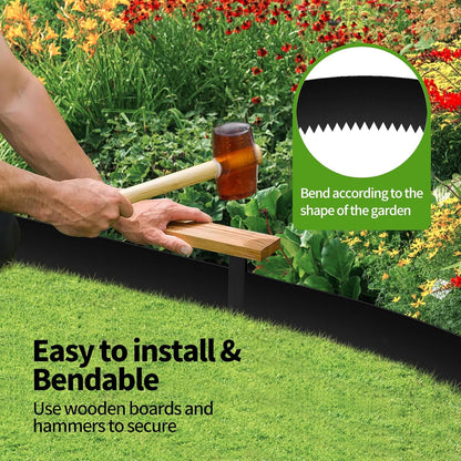 Landscape Edging 6-Pack, 40" L x 6" H Strips, Hammer-in Steel Garden Bed Metal Borders with 6 Clips, Bendable Metal Landscape Edging for Garden, Yard, Park, Lawn(Black, 40 Tooth)