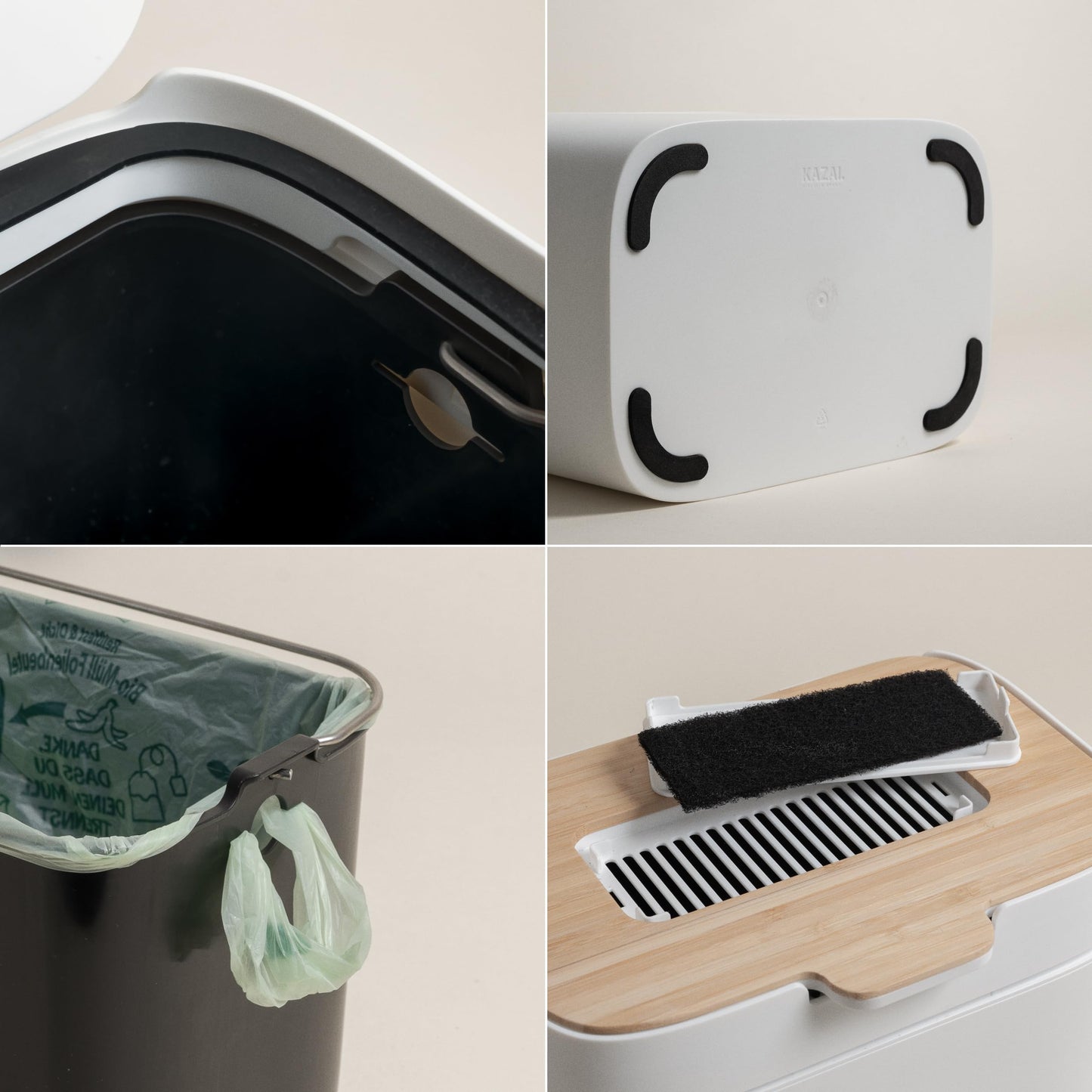 KAZAI. Compost Bin Kitchen 'Elin' | 1.2 GAL / 4.5L Countertop Compost Bin with Wooden Lid & Filter