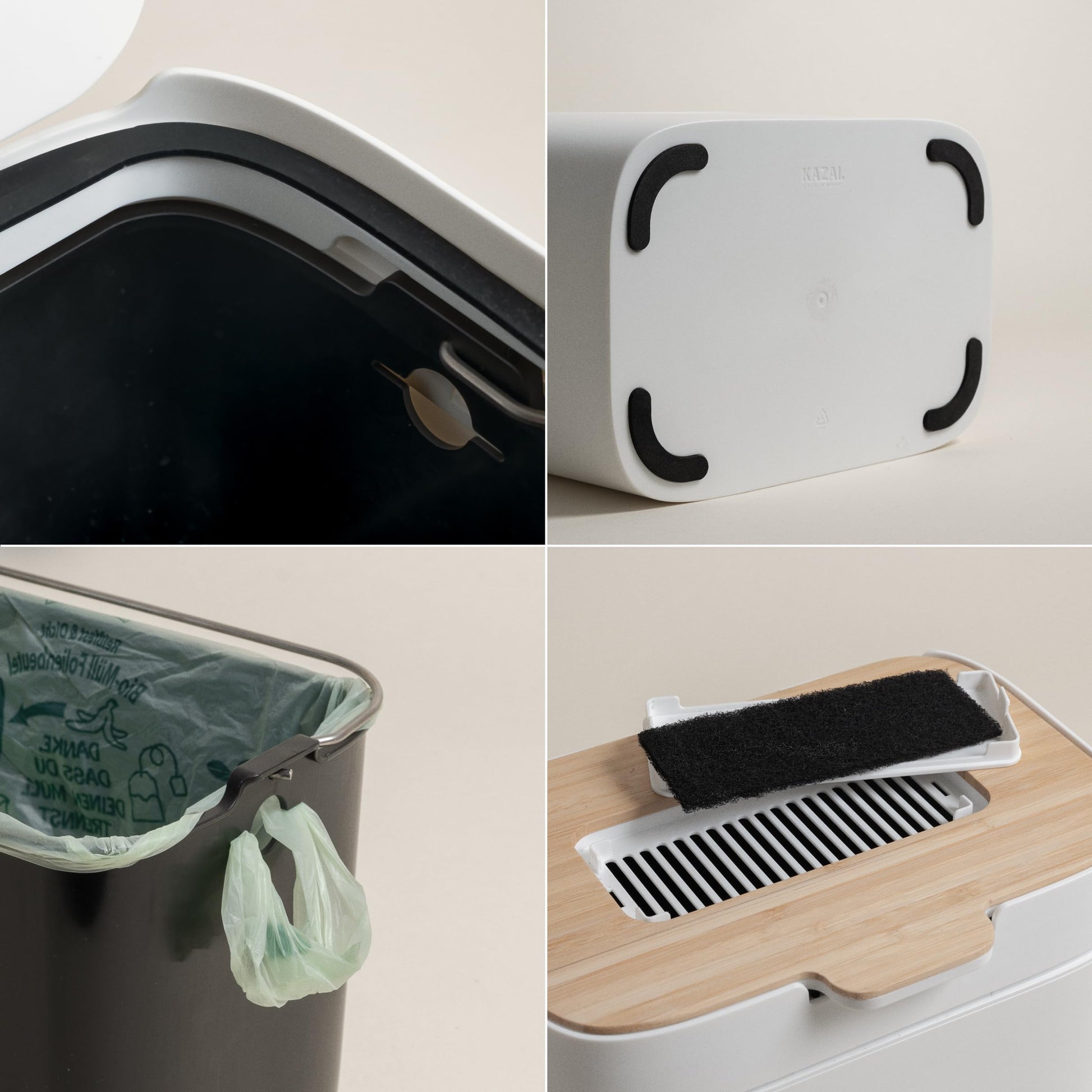 KAZAI. Compost Bin Kitchen 'Elin' | 1.2 GAL / 4.5L Countertop Compost Bin with Wooden Lid & Filter
