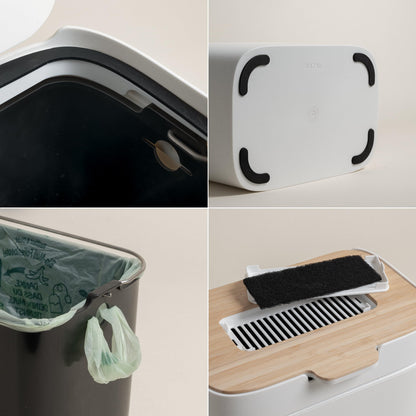 KAZAI. Compost Bin Kitchen 'Elin' | 1.2 GAL / 4.5L Countertop Compost Bin with Wooden Lid & Filter