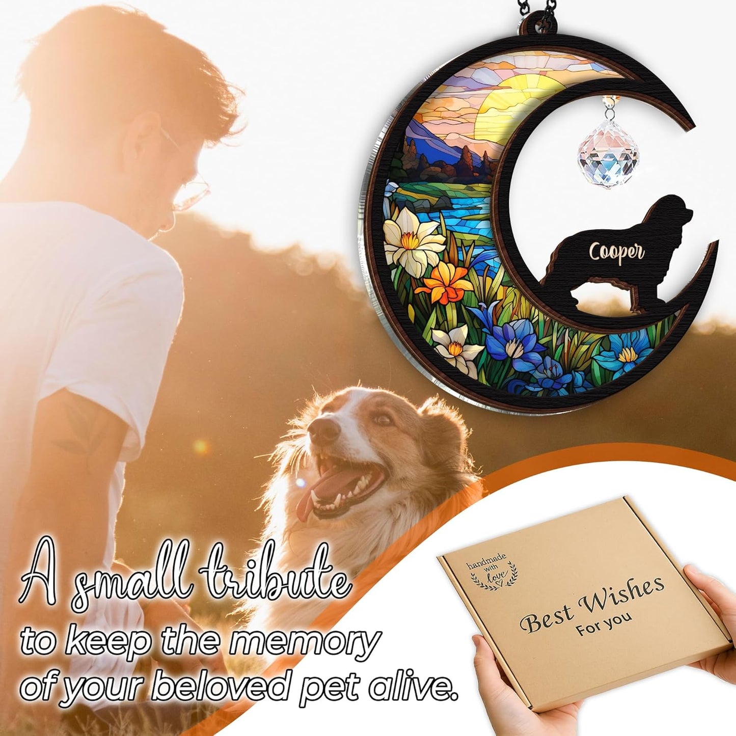 Custom Dog Memorial Gift Suncatcher, Engraved Pet Memorial Ornament, Pet Sympathy Keychain, Loss of Animal Sympathy Card, Rainbow Bridge Dog Loss Gift, Bereavement Suncatcher Window Hanging