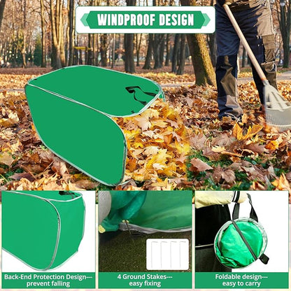 PUNCHMAN Foldable Lawn and Leaf Collector - Pop up Reusable Leaf Bags with Handles,Easy Leaf Remover for Yard and Lawn,Collapsible Garden Leaf Clean up and Picker Trash Bag for Leaves with Golves