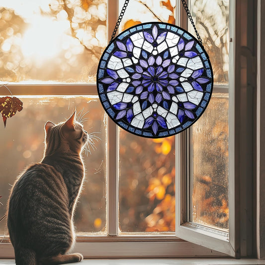 Stained Glass Window Hanging, Purple Blue Tiffany Style Flowers Sun Catcher for Window Door Home
