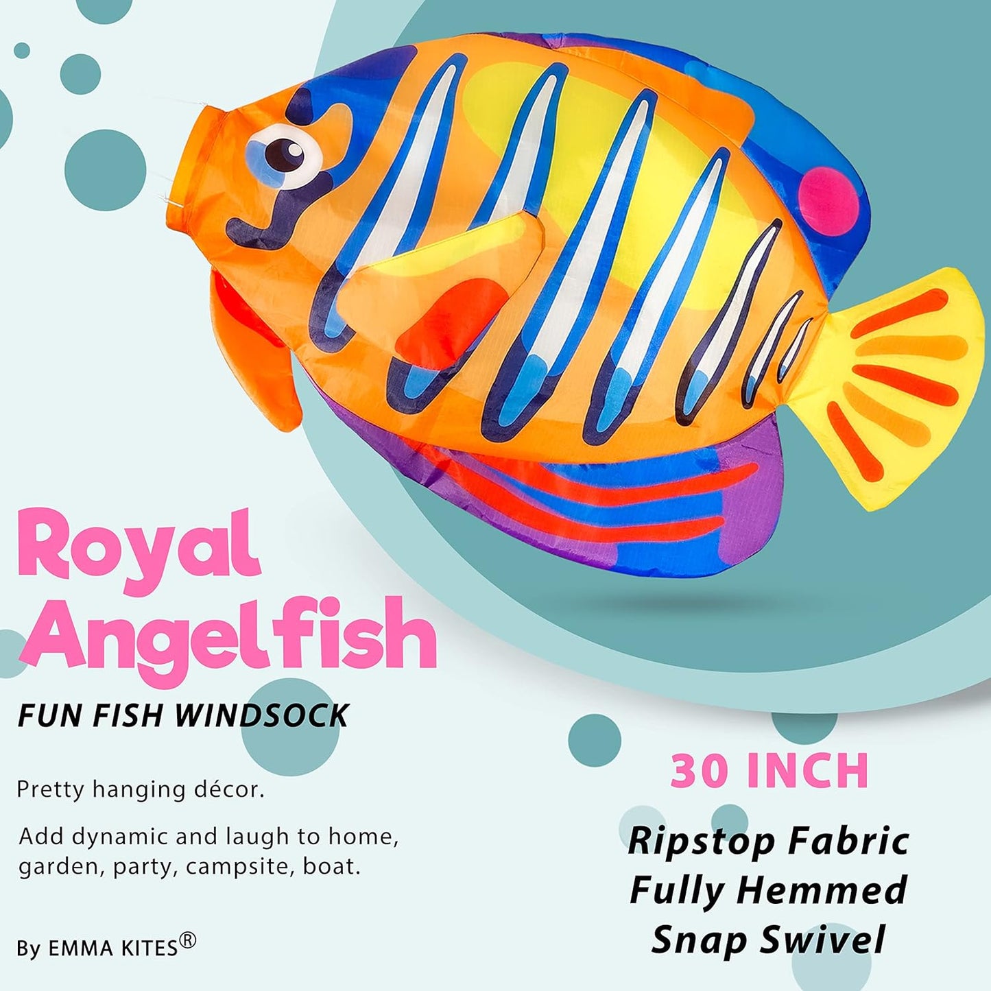 emma kites Royal Angelfish Windsock 30-inches Colorful Hanging Décor for Home Garden Backyard Deck Canopy Party Bike Flag