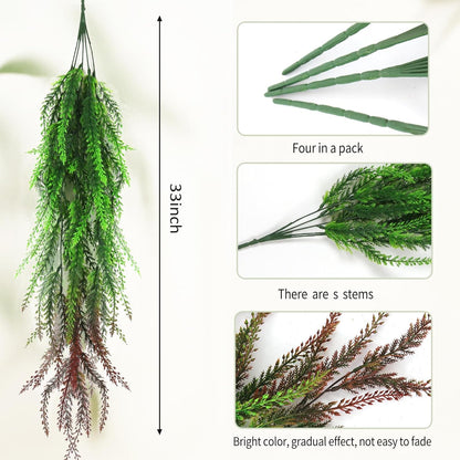 RECUTMS 4 Pack 31.5”Artificial Ferns Plants Vine Fake Ivy Boston Outdoor Plastic Hanging Decor for Indoor Walls, Weddings, Patios, Porches,Kitchen (Red)