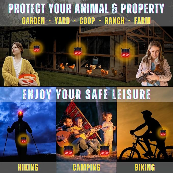 2 Pack Solar Nocturnal Animal Repellent – Powerful Red LED Predator Eyes – Waterproof Automatic Dusk-to-Dawn Deterrent for Yard, Garden, Chicken Coop Accessories – Scares Raccoon, Deer, Coyote, Cat