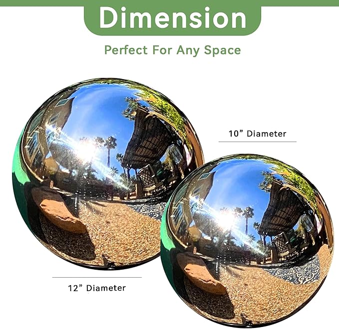 Lily's Home 12 Inch Stainless Steel Gazing Globe Mirror Ball, Colorful and Shiny Addition to Any Garden or Home, Ideal As a Housewarming Gift, Silver