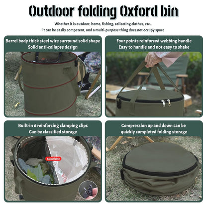 Pop up Camping Trash can with lid,Collapsible 24 Gallons Trash can with Sorting Clips,Garden Garbage Bag with Lid,Lawn and Leaf Bags - Reusable Yard Waste Bags (Green)