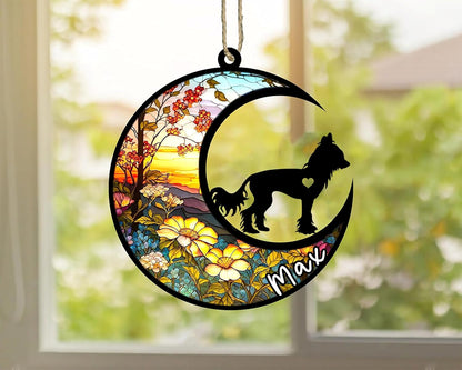 Personalized Dog Memorial, Custom Name Chinese Crested Dog Christmas Ornament, Custom Breeds, Pet Loss Light Catcher, Gifts for Lovers Loss of Pet Sympathy on Mothers Day Christmas