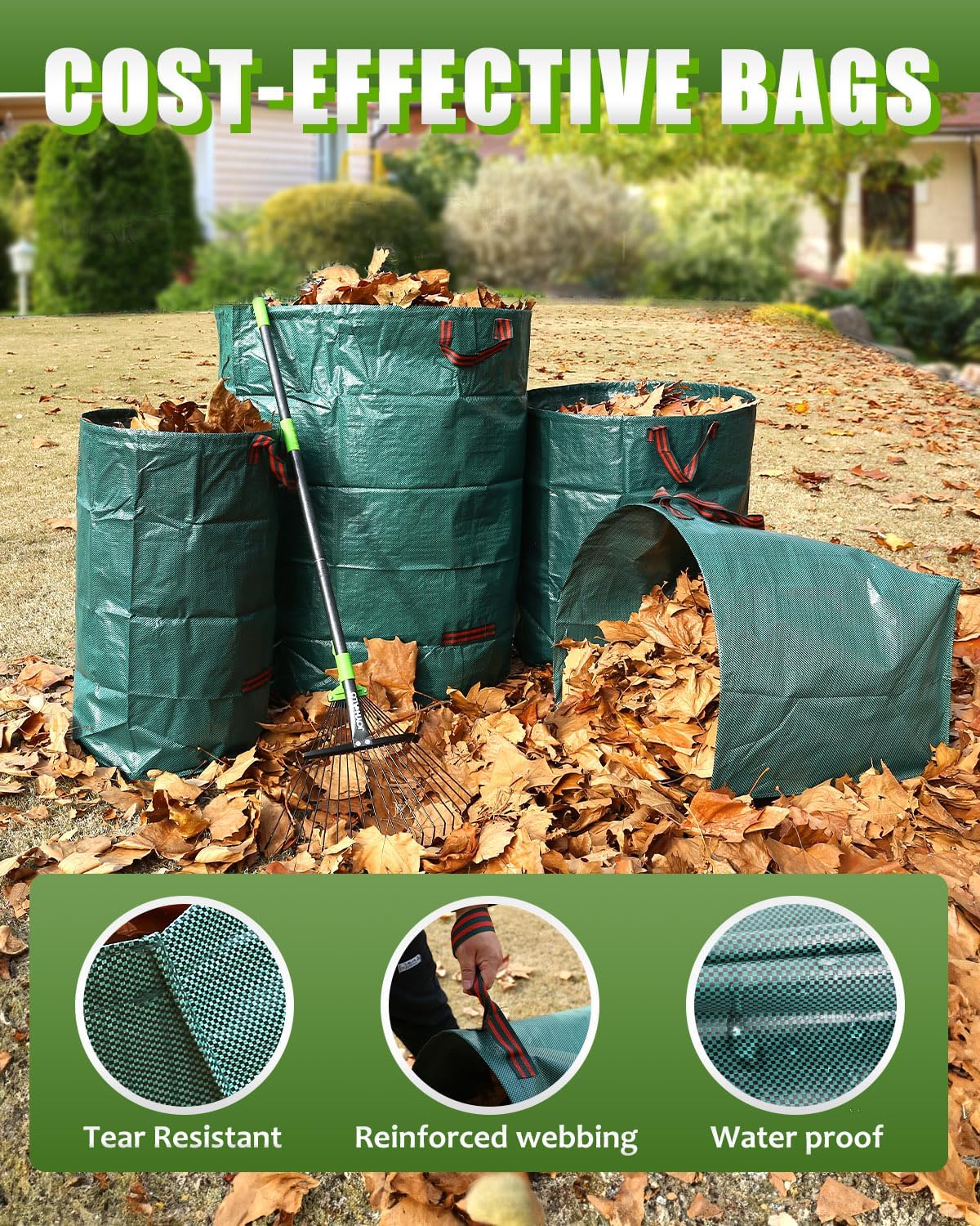 Joyhalo Reusable Yard Waste Bags, 2 Pack 40 Gallon Dustpan-Type Garden Bag for Collecting Leaves Garss Clippings, Heavy Duty lawn and leaf bags, Garden Waste Container for Clean Up Outdoor Debris