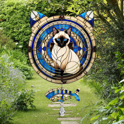Siamese Cat Wind Spinner, Siamese Cat Wind Spinner Hanging for Yard and Garden