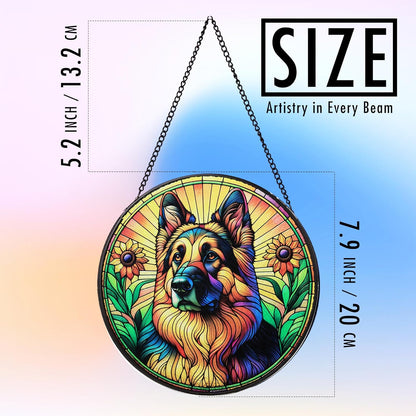 Stained Glass Dog Memorial Suncatcher,German Shepherd Window Hanging,Sympathy Gifts for Pet Loss,7.9 inch/20 cm Home and Garden Decor for Dog Lovers (German Shepherd)
