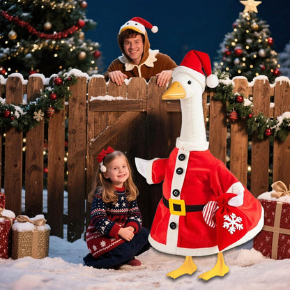 Christmas Santa Porch Goose Outfit for Large 23" High Cement or Plastic Goose Statue, Yard Goose Cloths with Snowflake Gift Bag and Christmas Hat Decor for Outdoor Lawn Gaden Patio