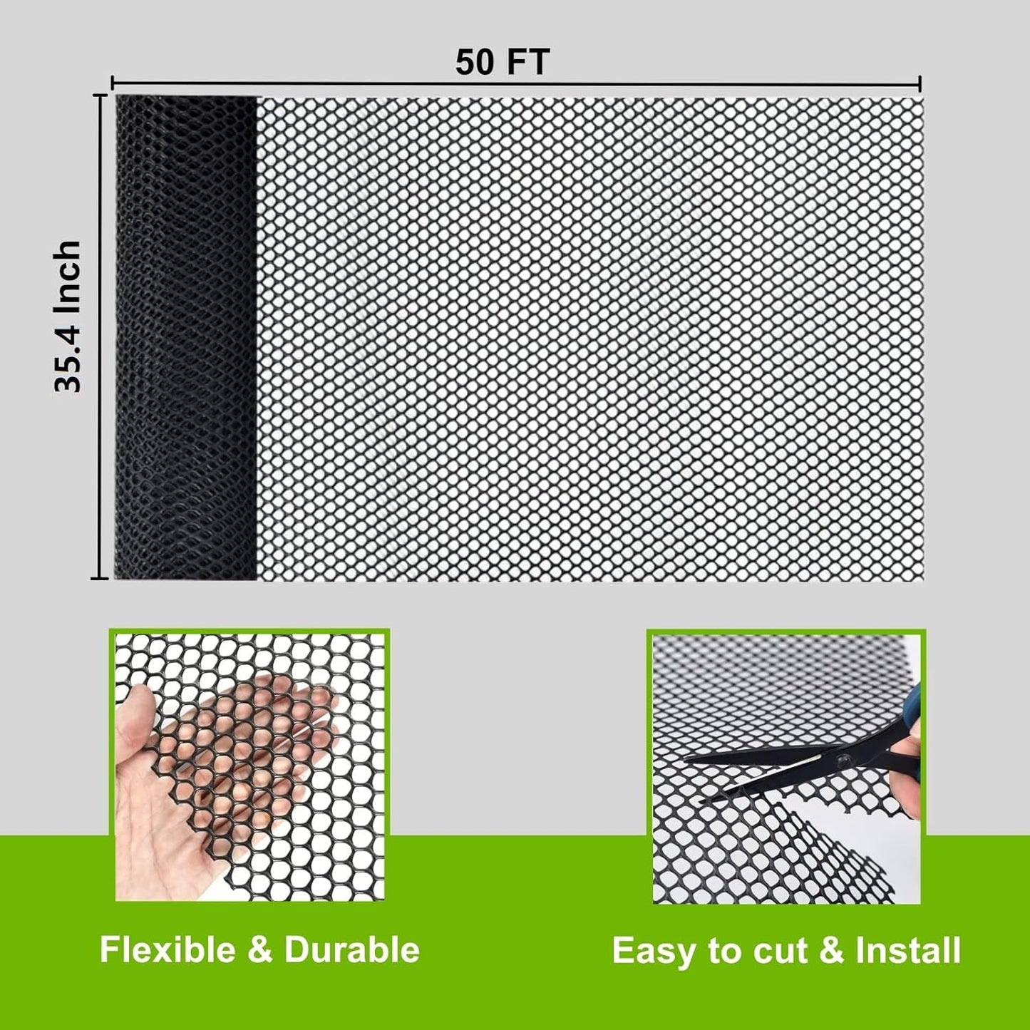 Plastic Wire Mesh Fence Roll, GENNIZZ 35.4IN x 50FT Plastic Chicken Wire Mesh, Garden Netting Fencing Barrier for Poultry Balcony Chicken Puppy (0.9m x 15m)