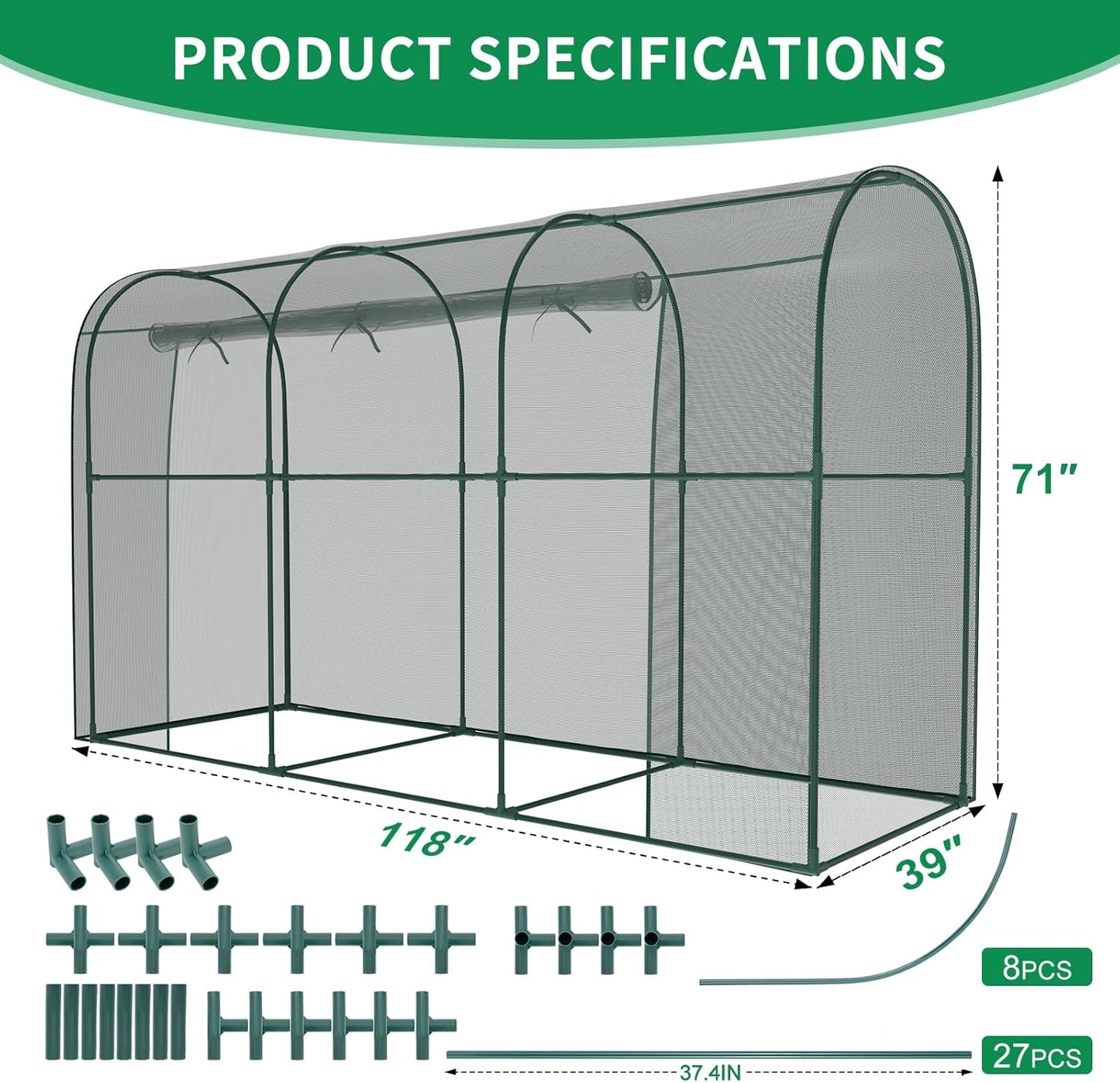 SUNYRISY Garden Plant Netting Crop Cage for Garden Raised Bed, 9.8 x 3.3 x 6 Ft Plant Cover Cage Protectors from Animal for Outdoor Plants with Frame and Zippered Door