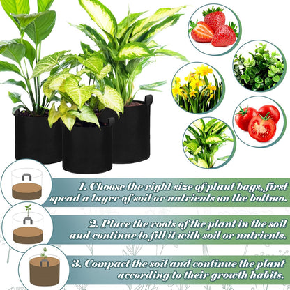 Hoolerry 7 Pack Black Plant Grow Bags Thickened Non Woven Grow Bags in 4 Sizes 10, 7, 5 and 3 Gallons Aeration Fabric Pots with Handles