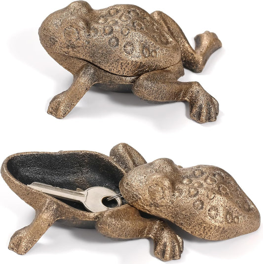 Outdoor Frog Key Hider, Cast Iron Frog Statue and Keys Hiders for Outside, Decorative Hidden Keys