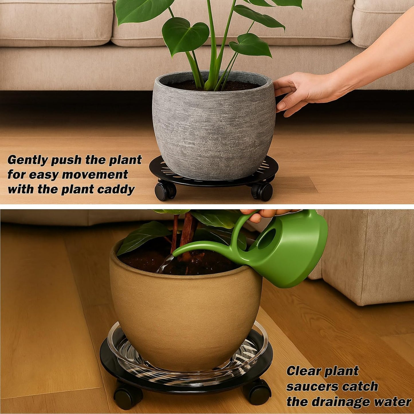 3 Packs 13 inches Large Metal Plant Caddy with PU Wheels Heav-duty Rolling Plant Stands Indoor Outdoor Wheeled Plant Dolly Coasters Flower Pot Mover Rollers Plant Trolley Cart, Plant Saucers Included