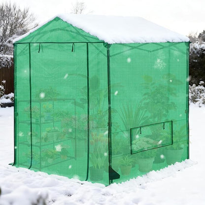 COOS BAY 6x6 FT Portable Walk-in Greenhouse, Pop up Outdoor Green House with Power Access Openings, Zippered Doors & Windows, Durable PE Cover, Green