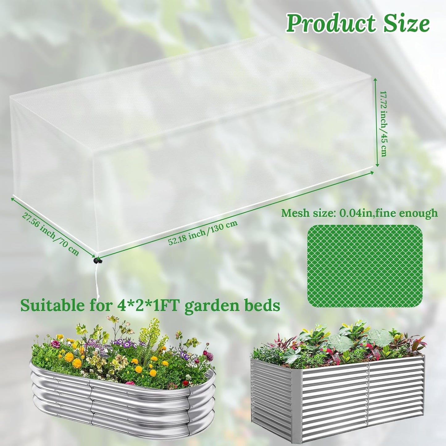 2 Pack Garden Netting for Raised Beds,Durable Ultra Fine Mesh Plant Covers with Drawstring to Keep Small Animals Pest Out,Raised Bed Bird Barrier Screen for Protecting Flowers Vegetables Fruits Crops