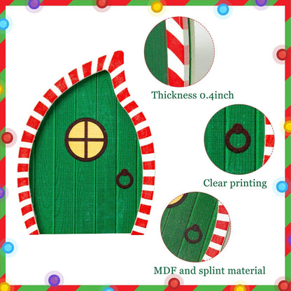 Haooryx Christmas Elf Garden Miniatures - 16Pcs Christmas Elf Magic Fairy Doors Decoration Kit Wooden Miniature Fairy Doors Wall Fairies Christmas Winter Xmas New Year Decor(Bevel Angle Doorframe)