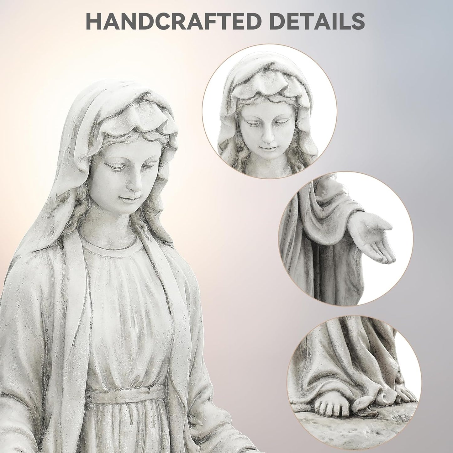 Virgin Mary Statue for Outdoor, Large 30 Inch Garden Sculpture Made of Durable Magnesium Oxide Stone, Religious Lawn Art for Yard,Patio, Finish for Peaceful Blessings Antique White