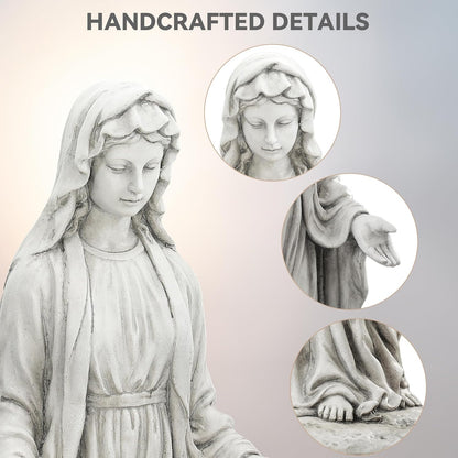 Virgin Mary Statue for Outdoor, Large 30 Inch Garden Sculpture Made of Durable Magnesium Oxide Stone, Religious Lawn Art for Yard,Patio, Finish for Peaceful Blessings Antique White
