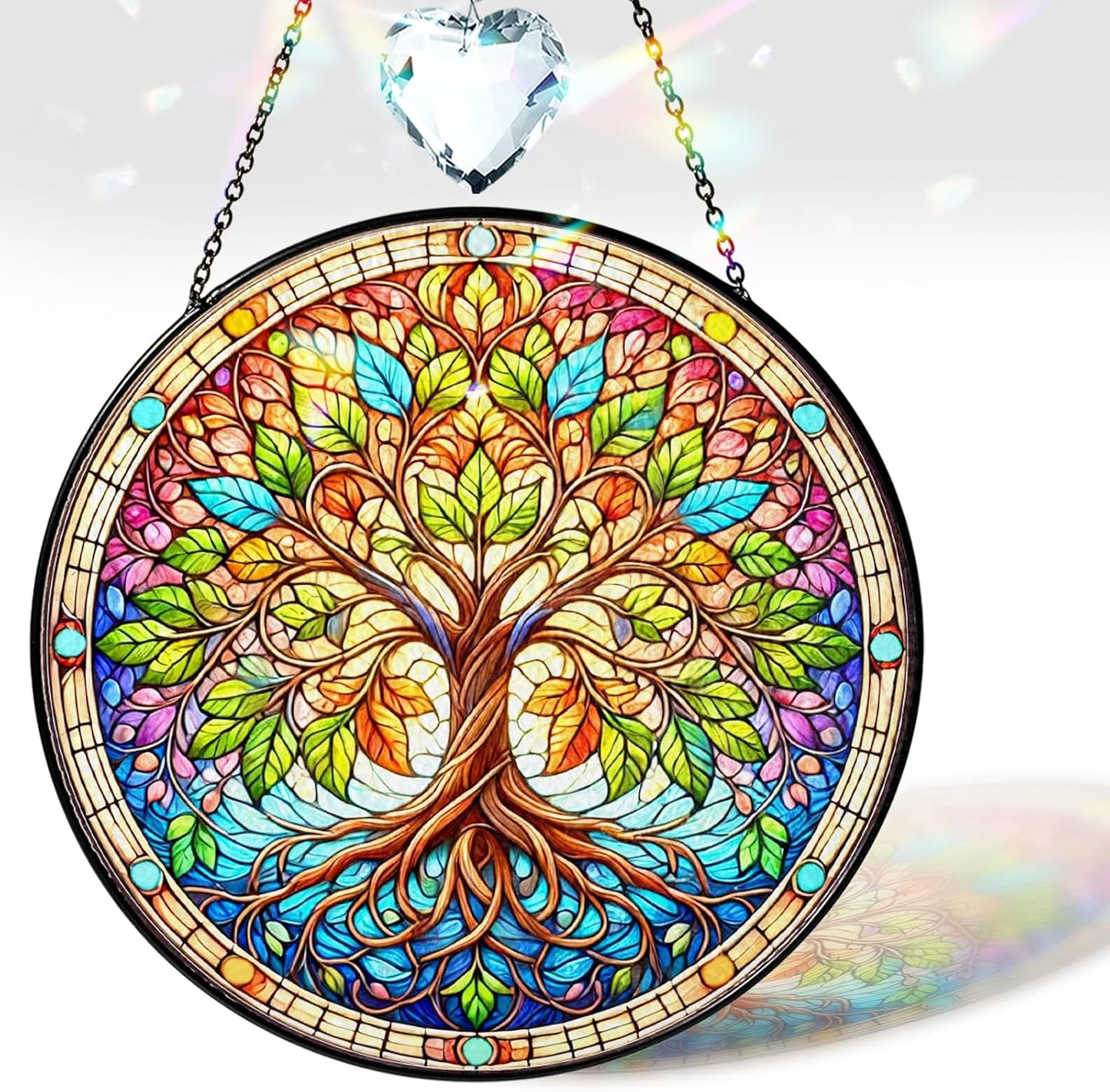 6" Tree of Life Suncatcher, Stained Glass Window Hangings Decorations, Tree Sun Catcher Effect, Suncatcher Decor for Home Garden Housewarming, Spiritual Gifts for Women Men Girl ART-13E-SG6