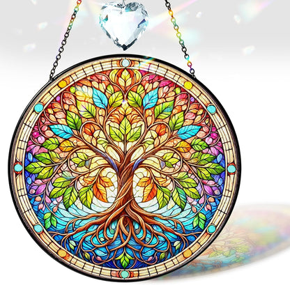 6" Tree of Life Suncatcher, Stained Glass Window Hangings Decorations, Tree Sun Catcher Effect, Suncatcher Decor for Home Garden Housewarming, Spiritual Gifts for Women Men Girl ART-13E-SG6