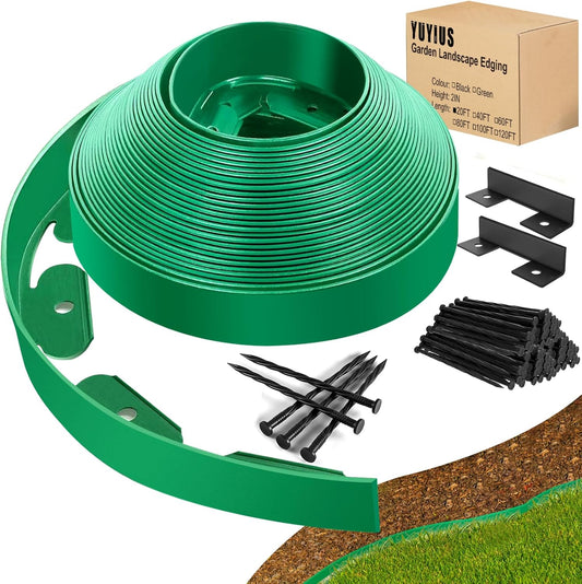 Landscape Edging - 2” Tall Garden Edging Border with 30 Stakes, 20FT No Dig Lawn Edging for Landscaping for Garden Bed, Yard, 0.15" Thick Flower Bed Border Edging with Connector for Outdoor