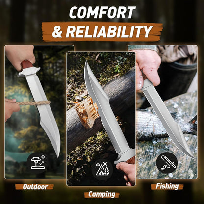 PURPLEBIRD 10" Fixed Blade Hunting Knife for Men, Full Tang Bowie Knife with Sheath, Heavy Duty Machete Knifes, Stainless High Carbon Steel Survival Knives for Camping, Bushcraft, Gifts for Men
