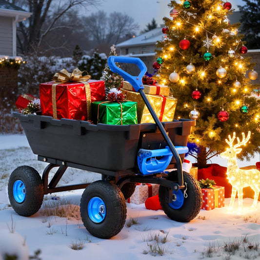 800lb Garden Dump Cart, Heavy Duty Wheelbarrow Dump Wagon with 4 Wheels&Quick-Release Dumping